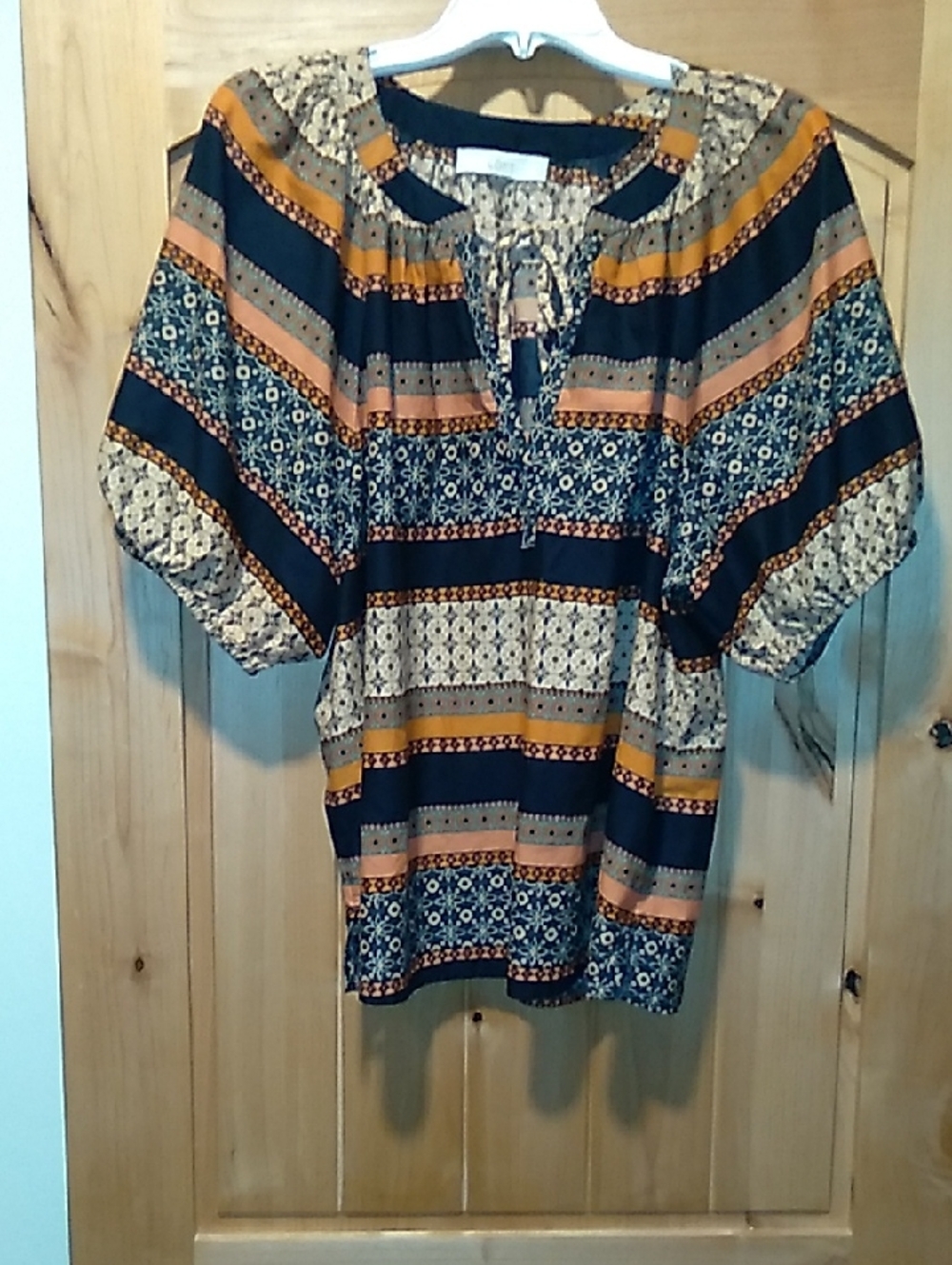Boho Striped Peasant Top in Navy and Mustard - Women
